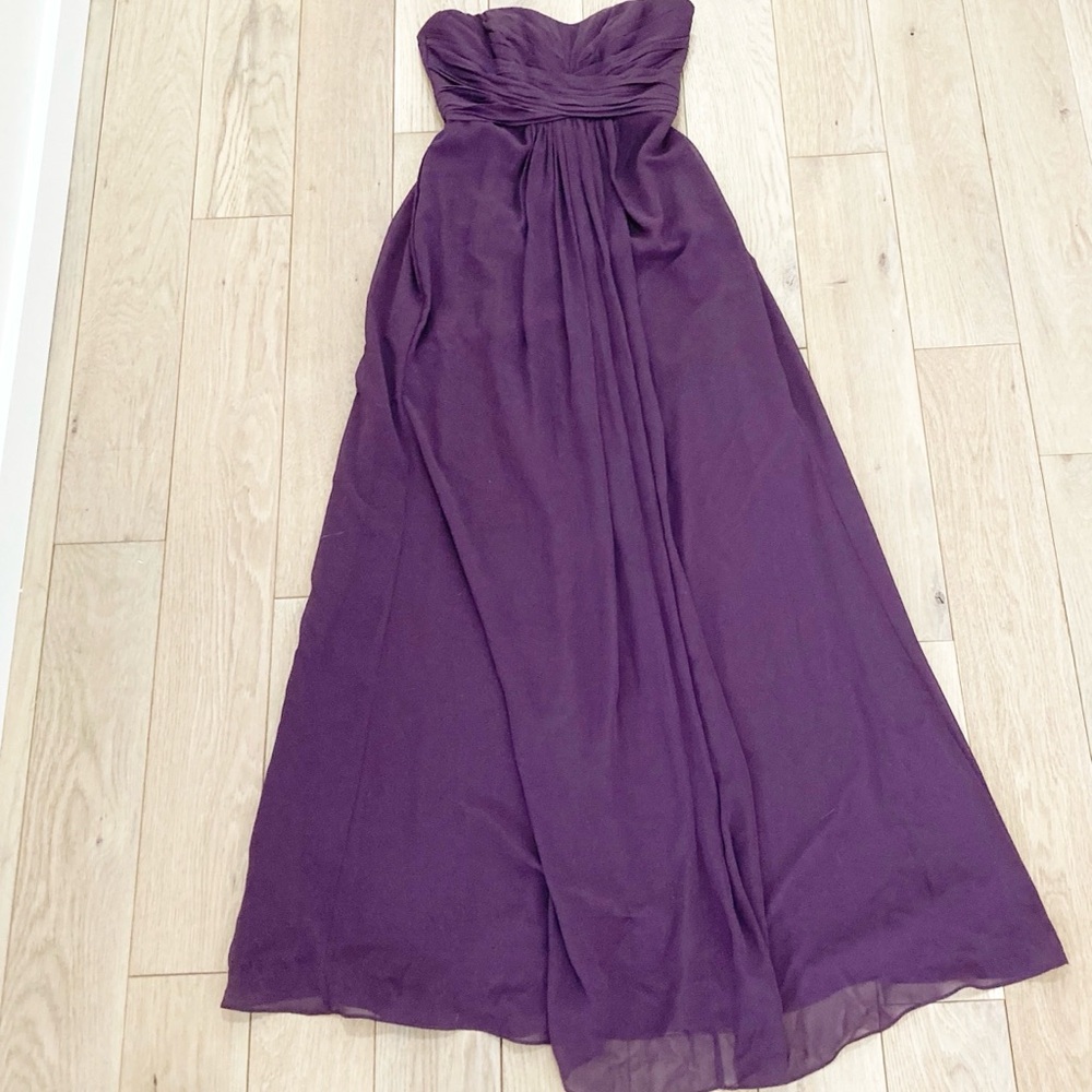 David's Bridal Purple Strapless Chiffon Bridesmaids Dress